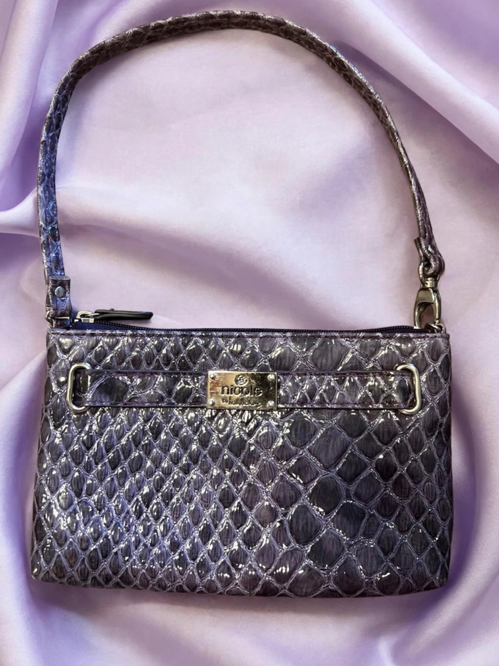 Nicole by Nicole Miller purple patent faux-snakeskin wristlet or mini bag NWOT